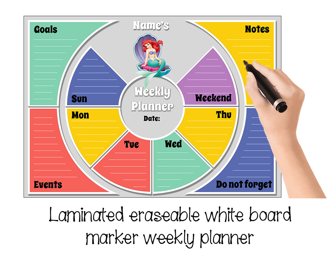 "Ariel (Little mermaid)" laminated eraseable weekly planner