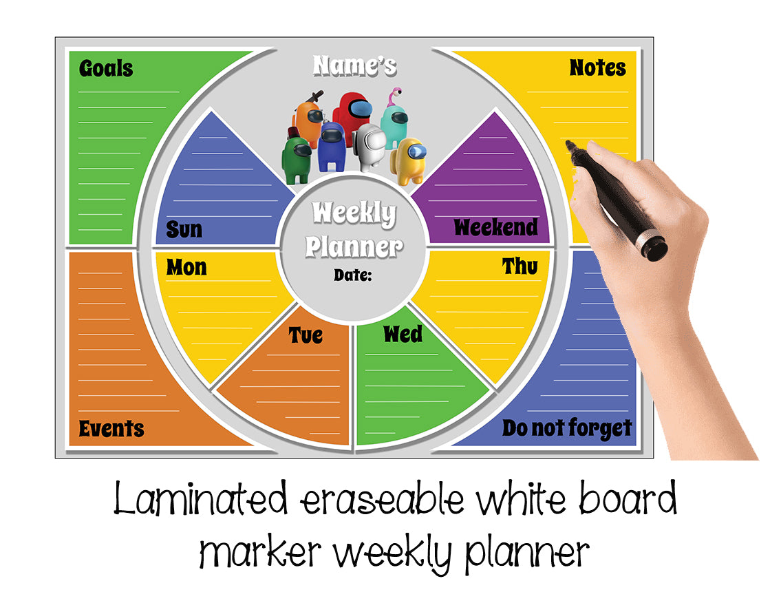 "Among us" laminated erasable weekly planner