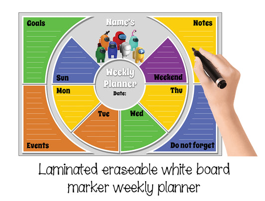 "Among us" laminated erasable weekly planner