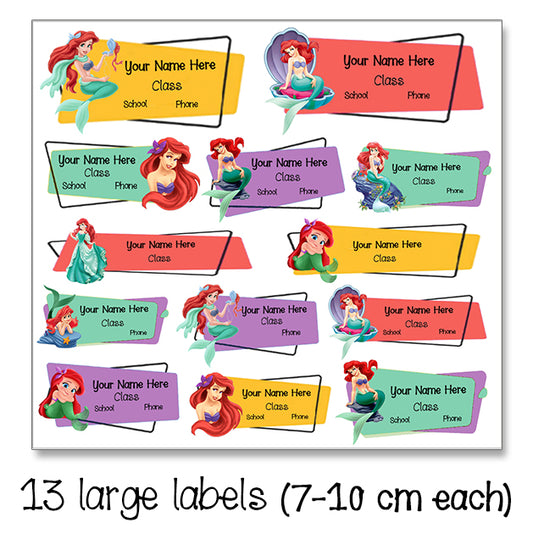"Ariel (Little mermaid)" large waterproof school labels