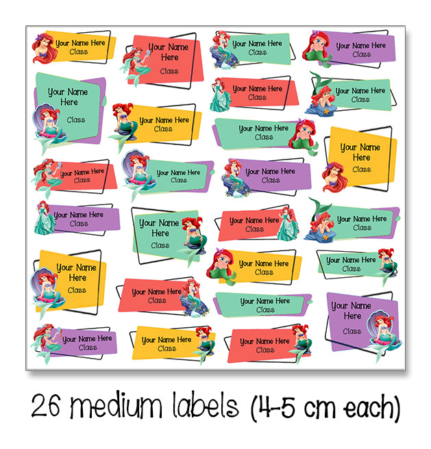 "Ariel (Little mermaid)" medium waterproof school labels