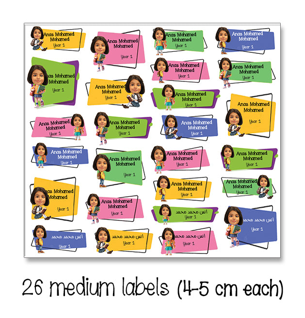 ""Caricature personalized (Girls) labels packs