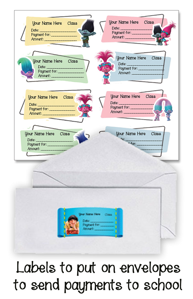 ""Trolls" School labels packs