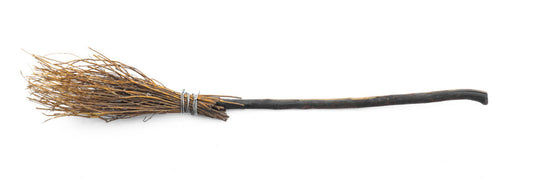 Realistic bamboo witch broom with straw bristles