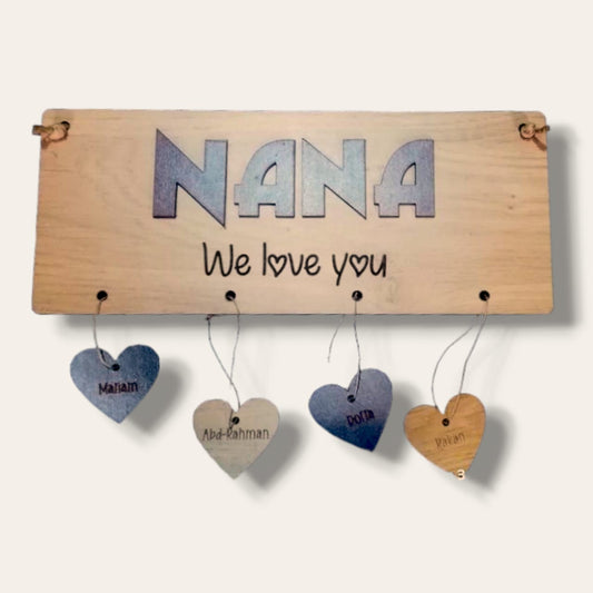 Grandma/Nana wall sign with dangling engraved hearts