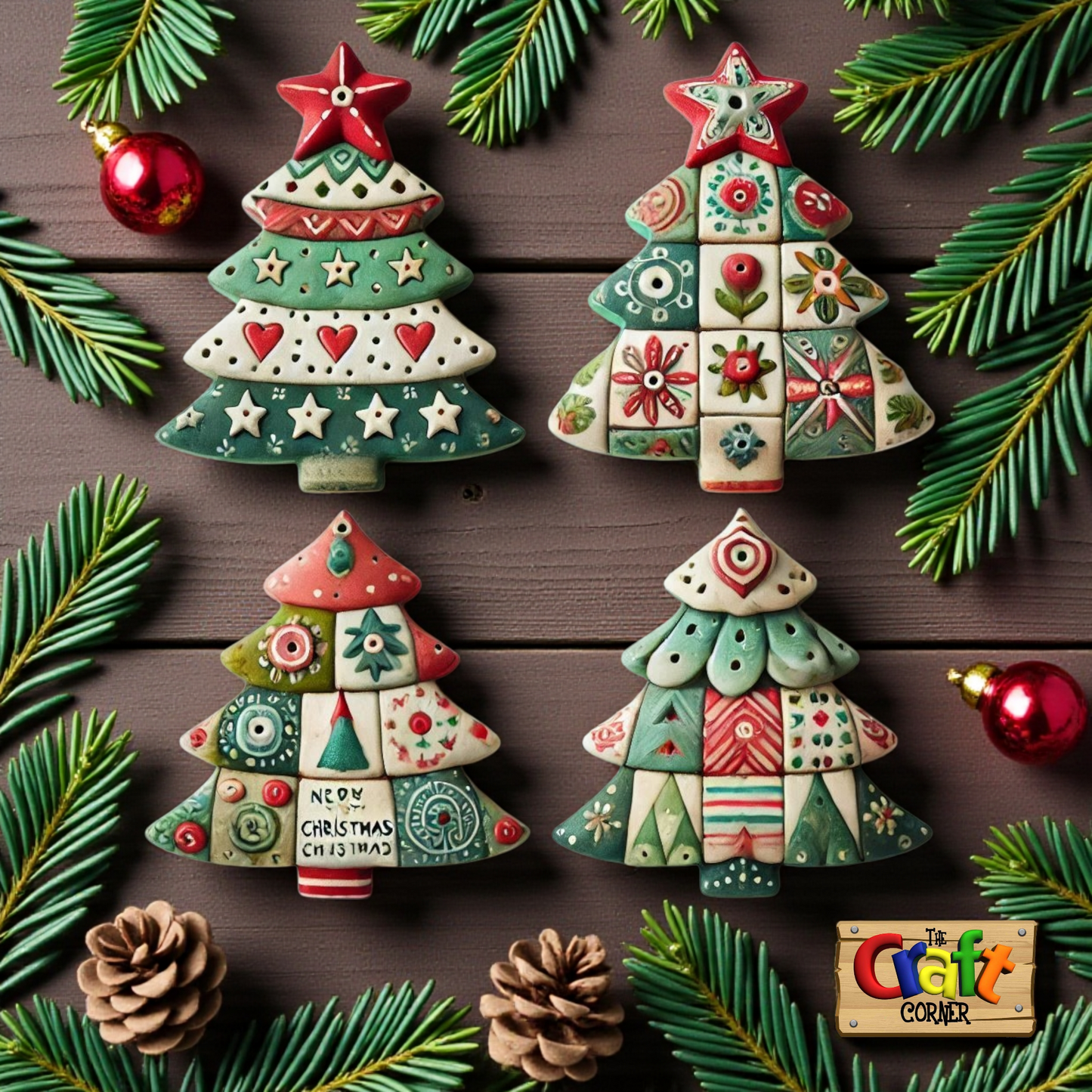 Ornament set: 2D printed wood Christmas ornaments (set of 4)