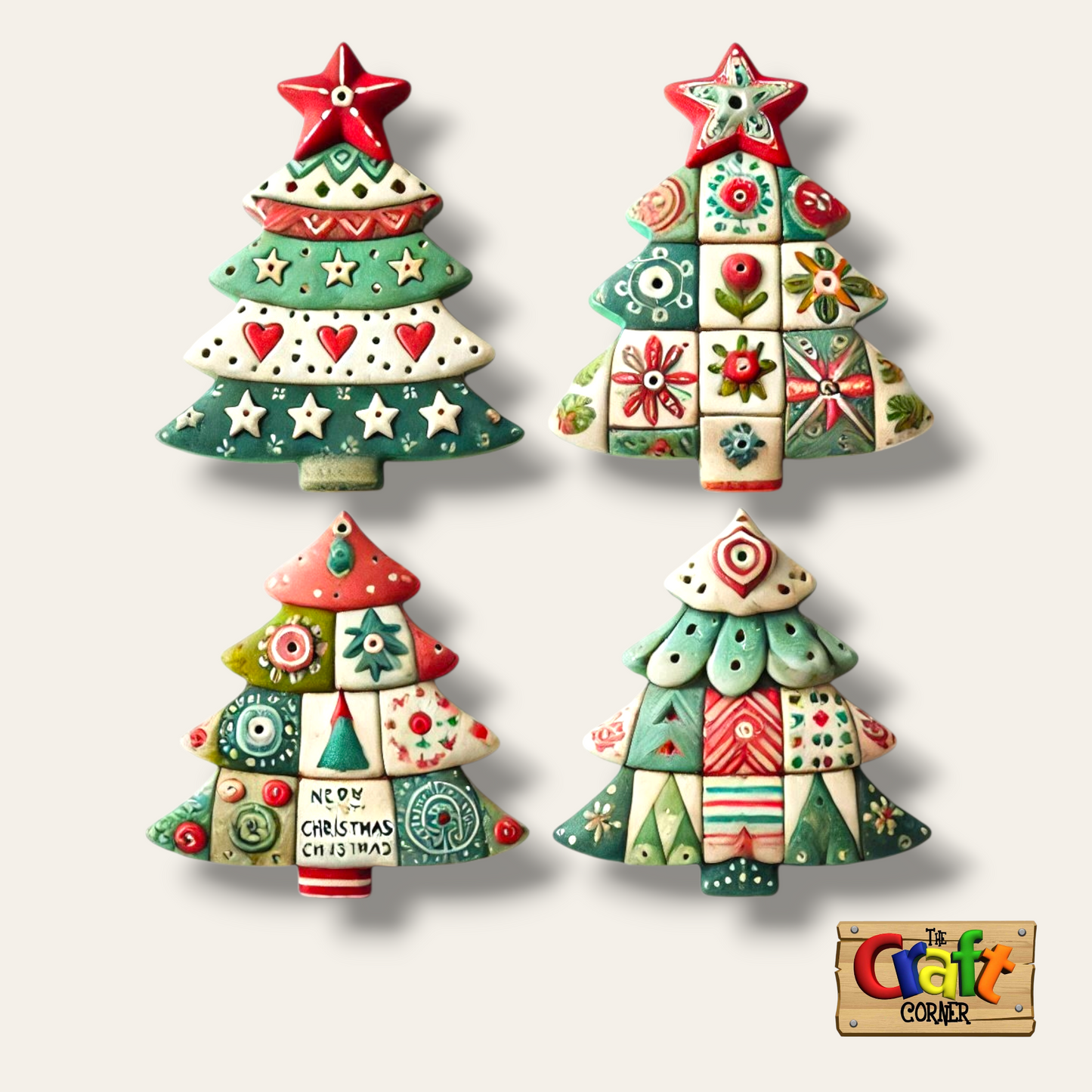 Ornament set: 2D printed wood Christmas ornaments (set of 4)