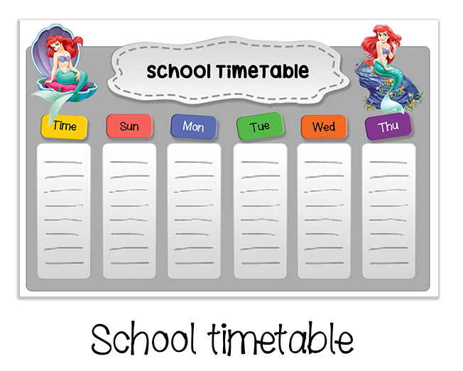 "Ariel (Little mermaid)" school time table