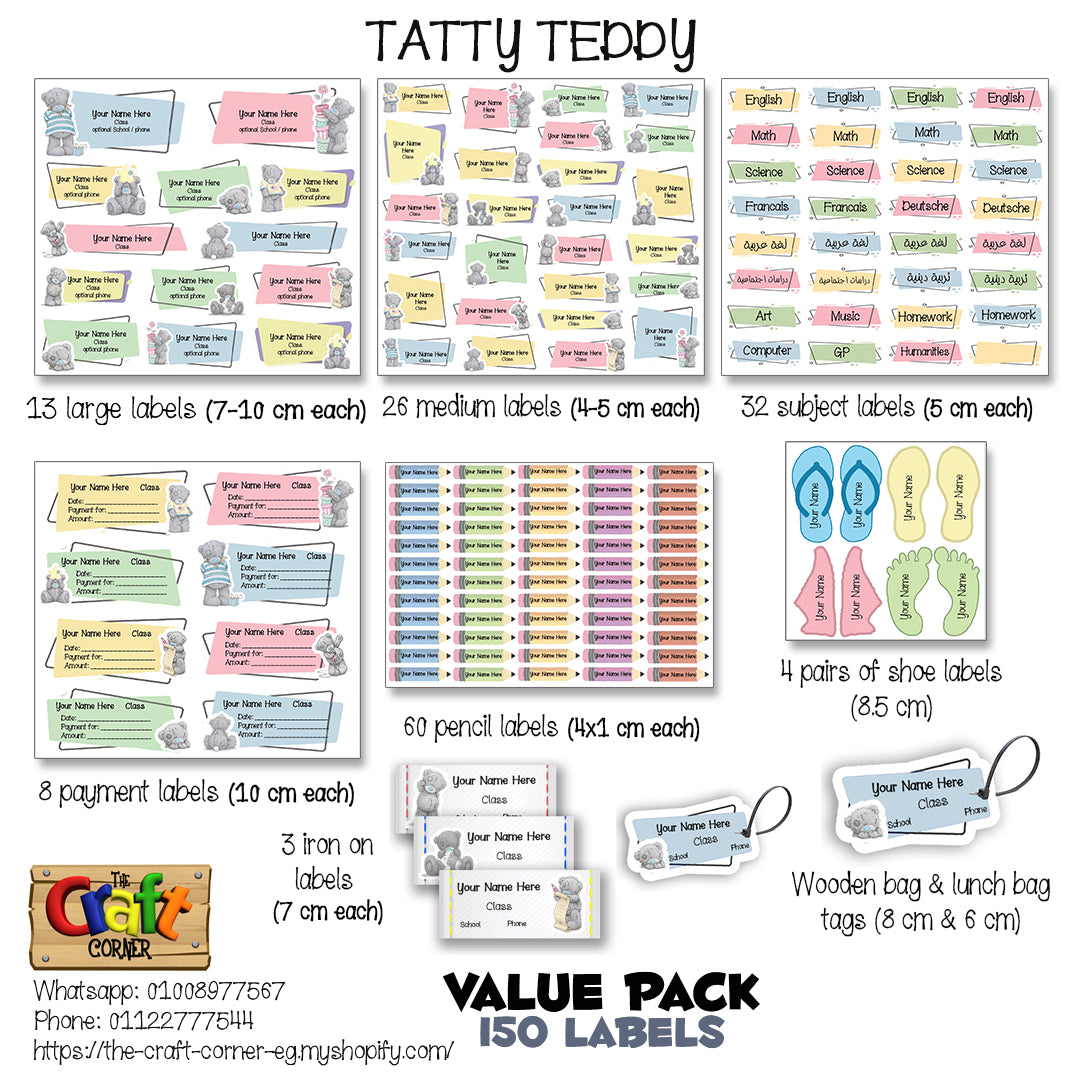 ""Tatty Teddy" School labels packs