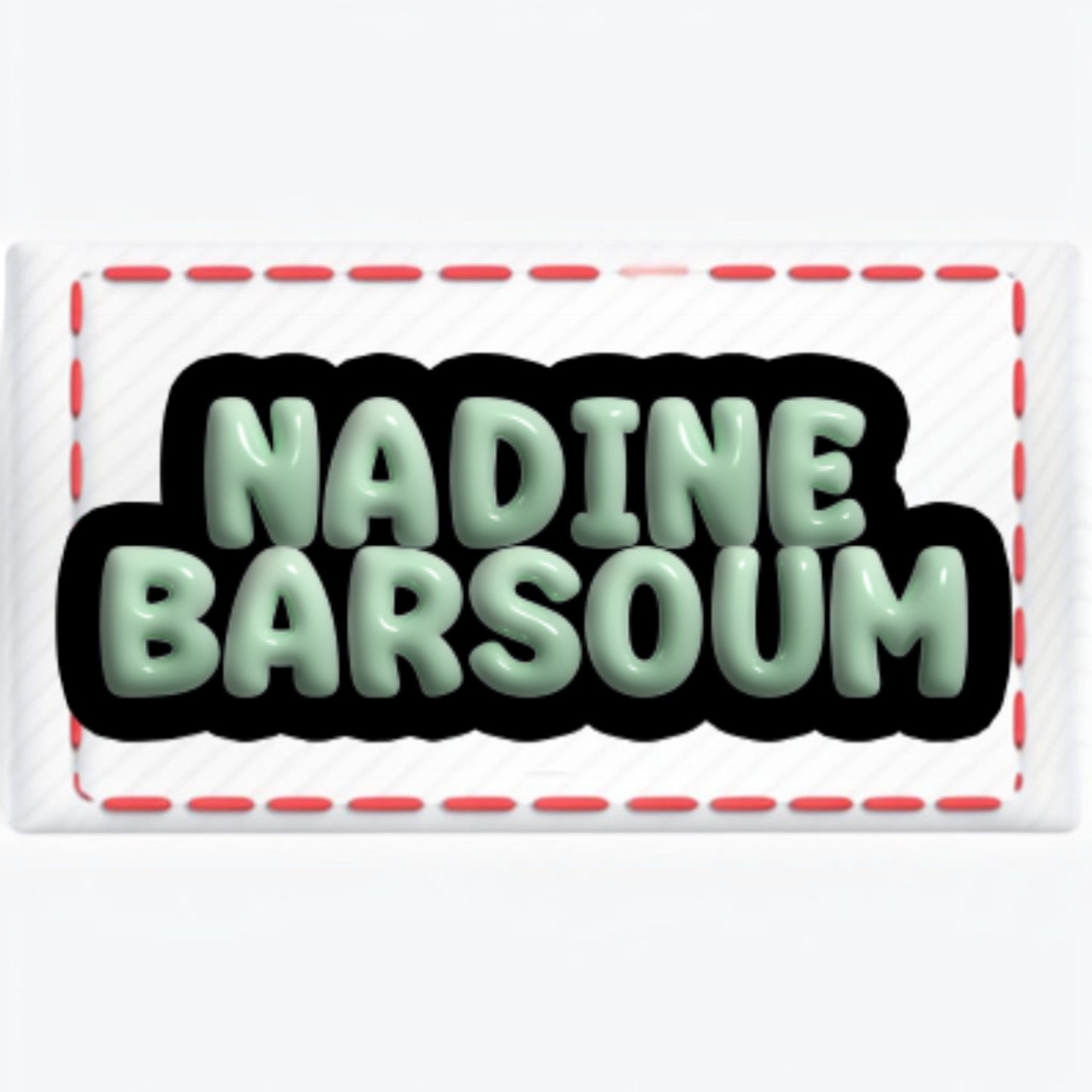 The Craft Corner EG personalised 3D cutout name label in mint green with a bold black outline for school supplies.