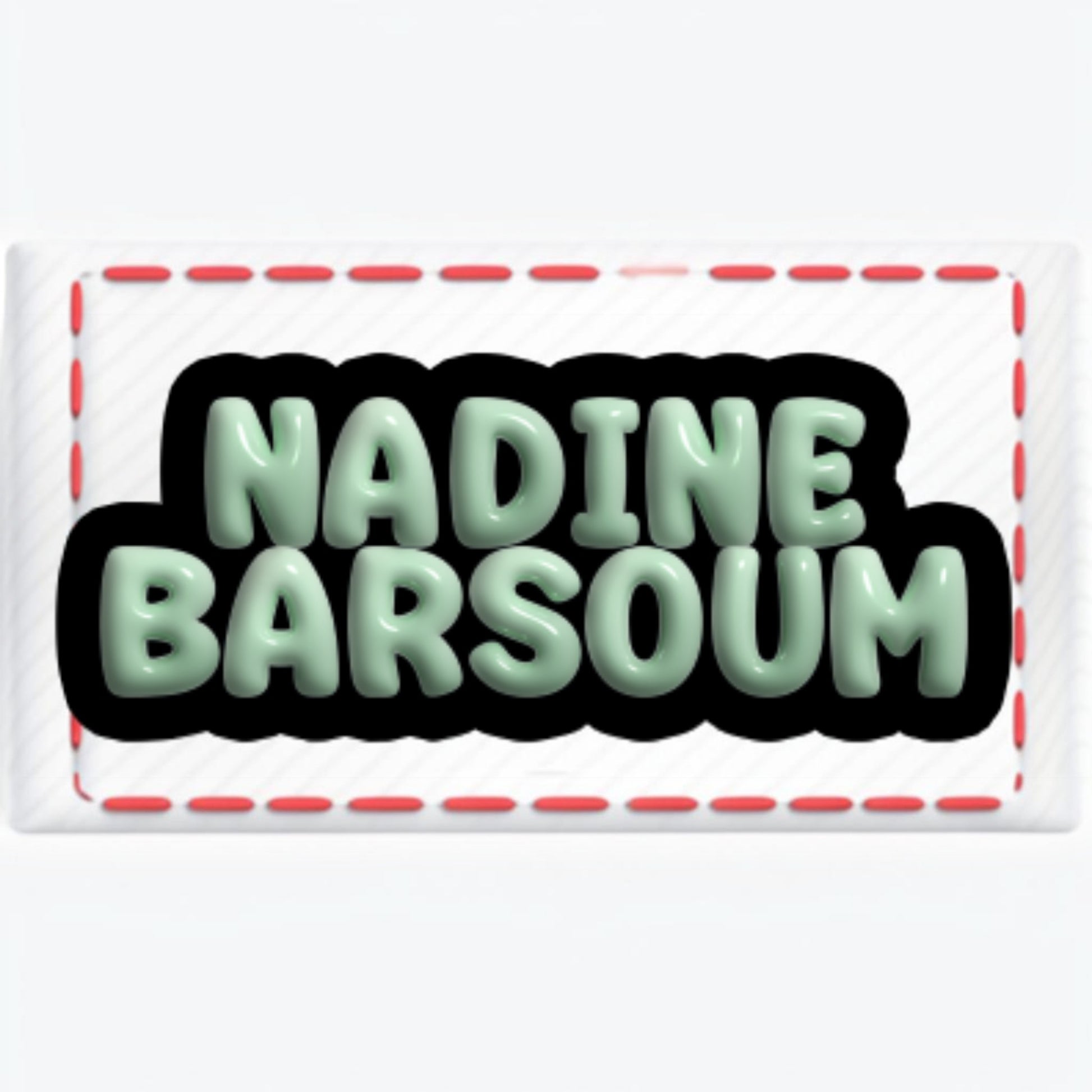 The Craft Corner EG personalised 3D cutout name label in mint green with a bold black outline for school supplies.