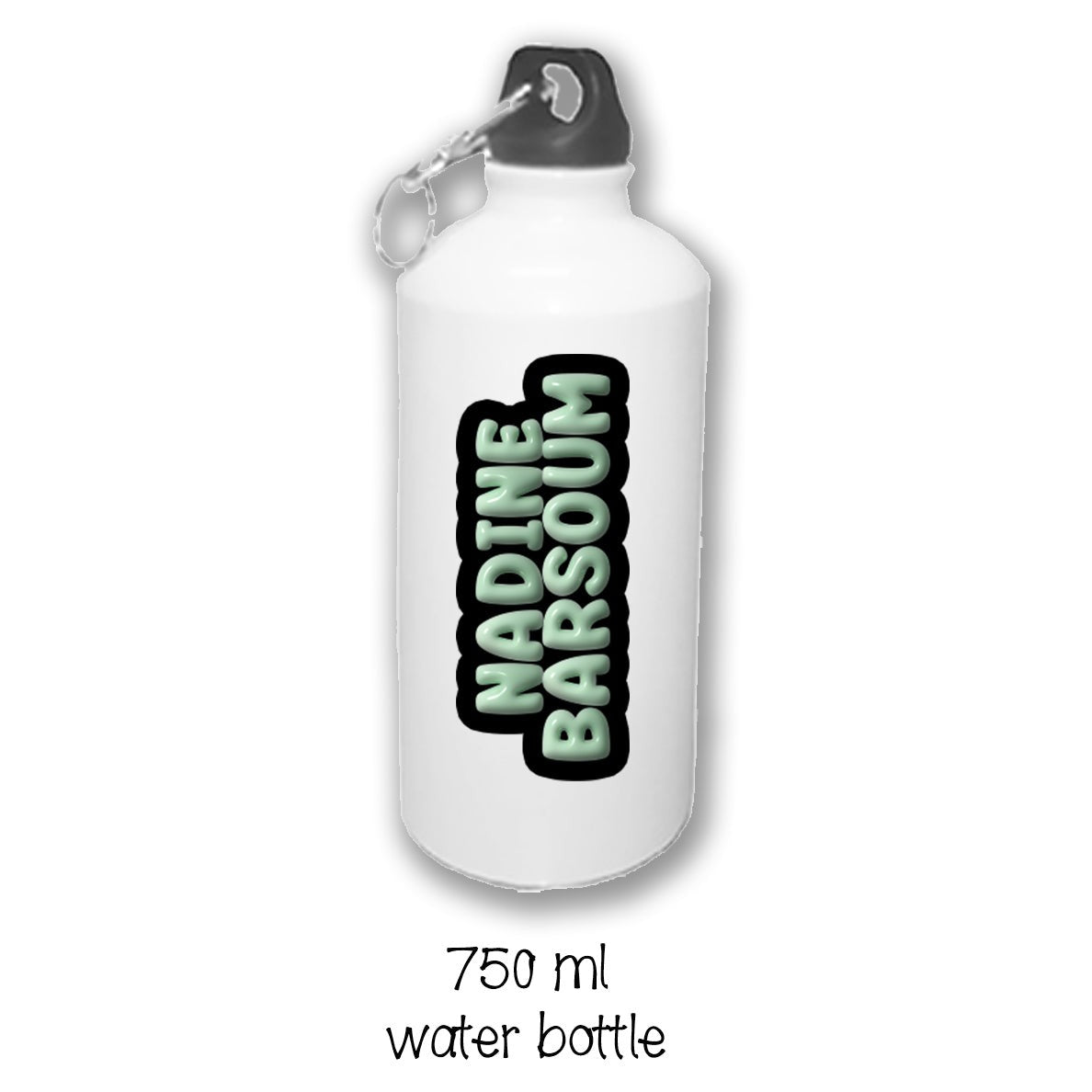 The Craft Corner EG personalized 750ml white water bottle with a custom 3D spring name cutout label in light green.