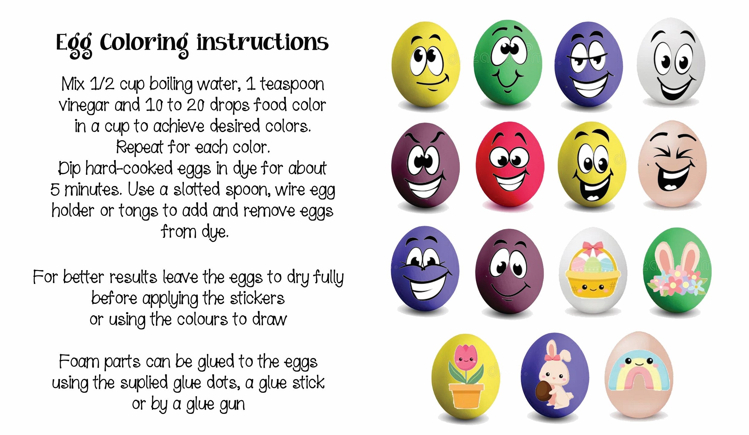 Egg colouring kit 2 (Chicks, bunnies & faces kit)