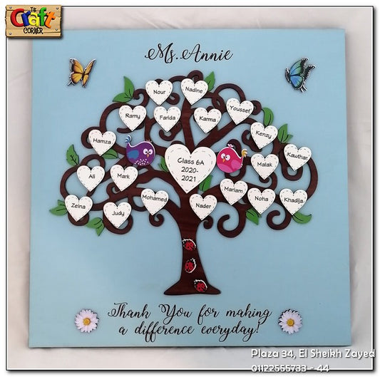 Wooden tree board with hearts