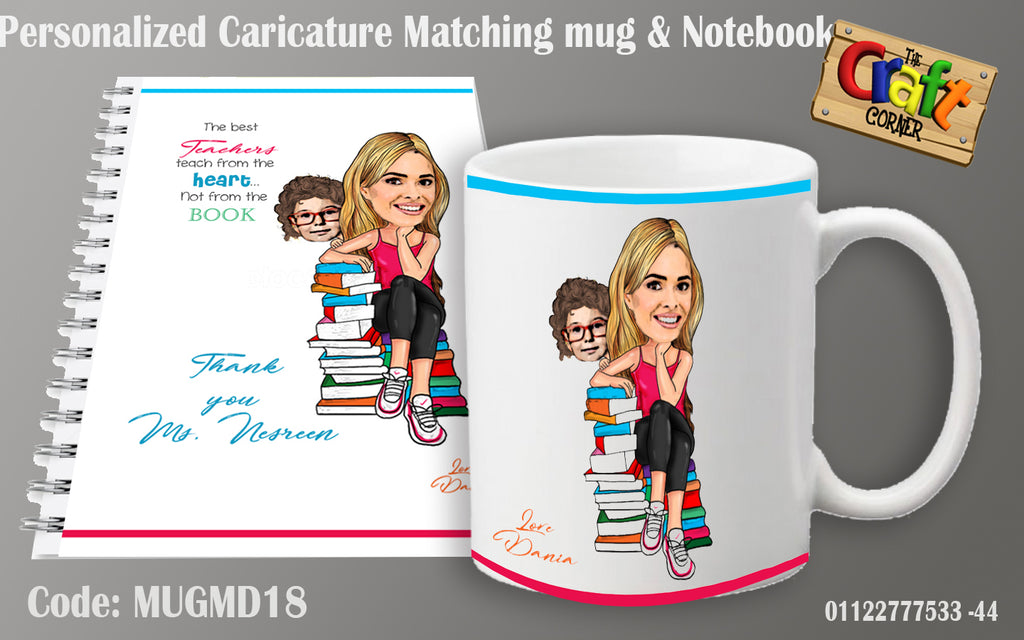 Caricature Teacher mug and notebook set