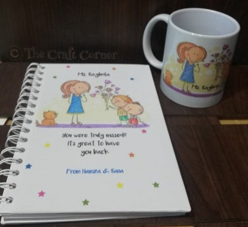 Teacher mug and notebook set (Teacher cartoon)