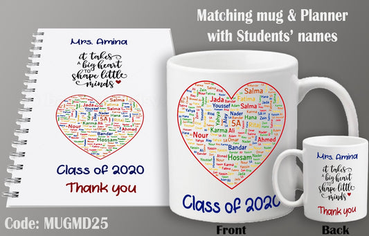 Teacher mug and notebook set (Students' names in heart)