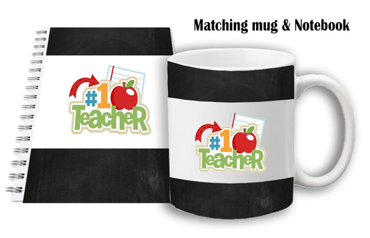 Teacher mug and notebook set (#1 teacher (black band))