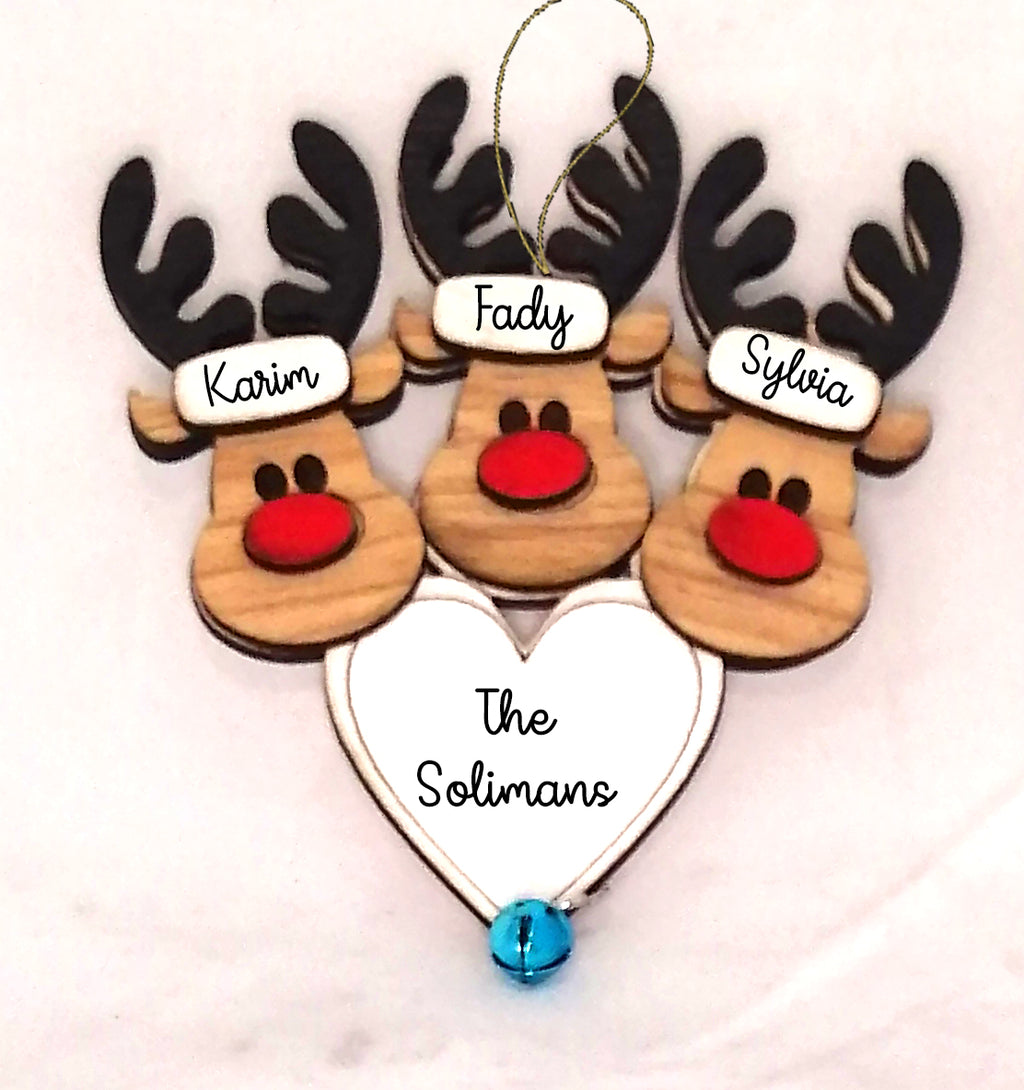 Ornament : Family Personalized Reindeer wooden ornament