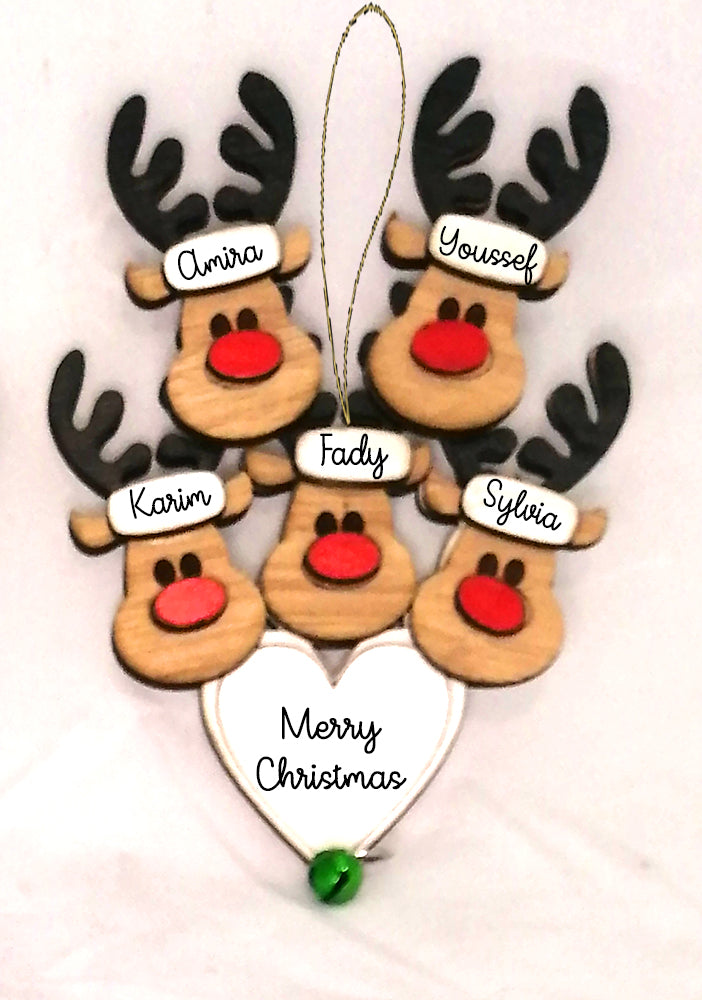Ornament : Family Personalized Reindeer wooden ornament