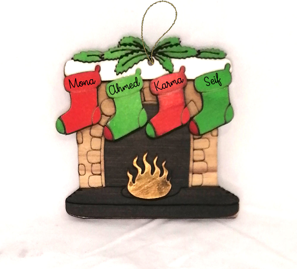 Ornament : Family Personalized fireplace with stockings