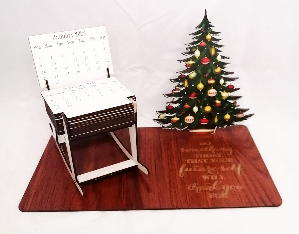 Chair calendar with seasonal decorations