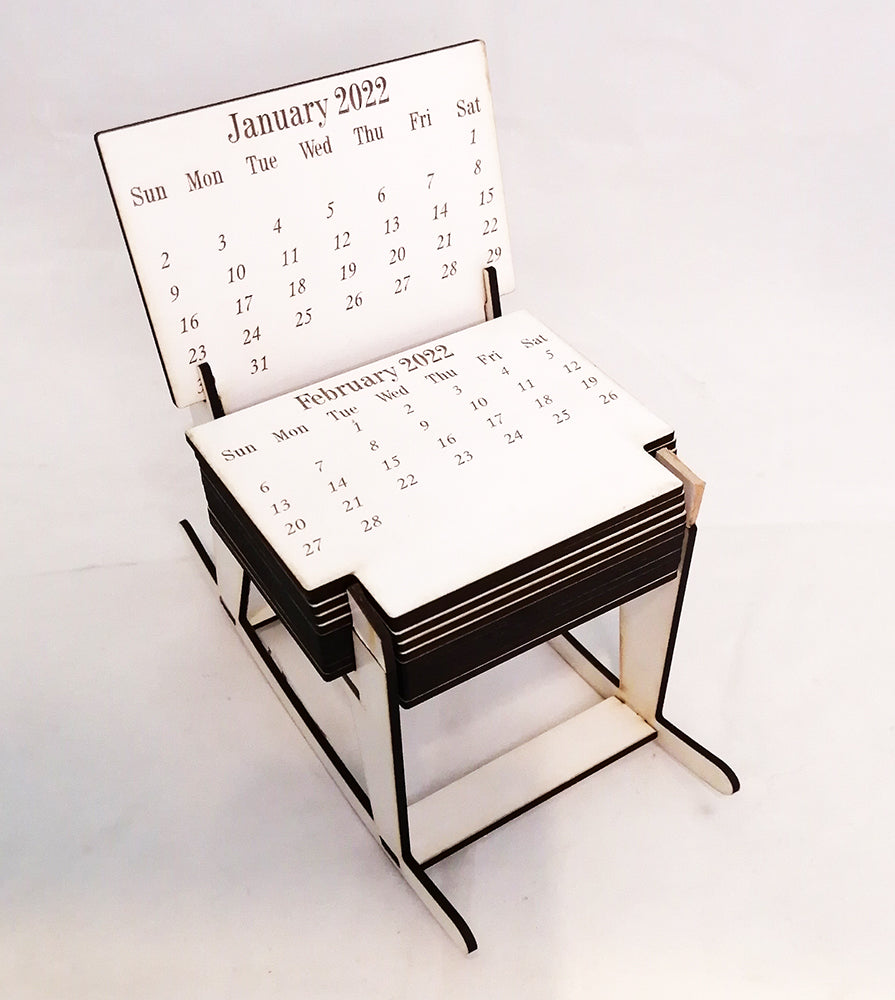 Chair calendar with seasonal decorations