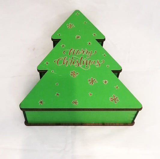 Wooden green Christmas tree box