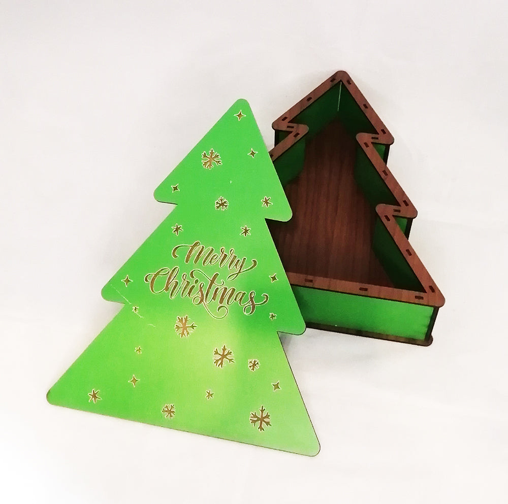 Wooden green Christmas tree box