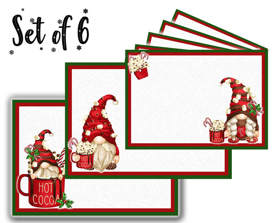 Canvas Printed tablemats (Set of 6).. Hot chocolate gnomes design