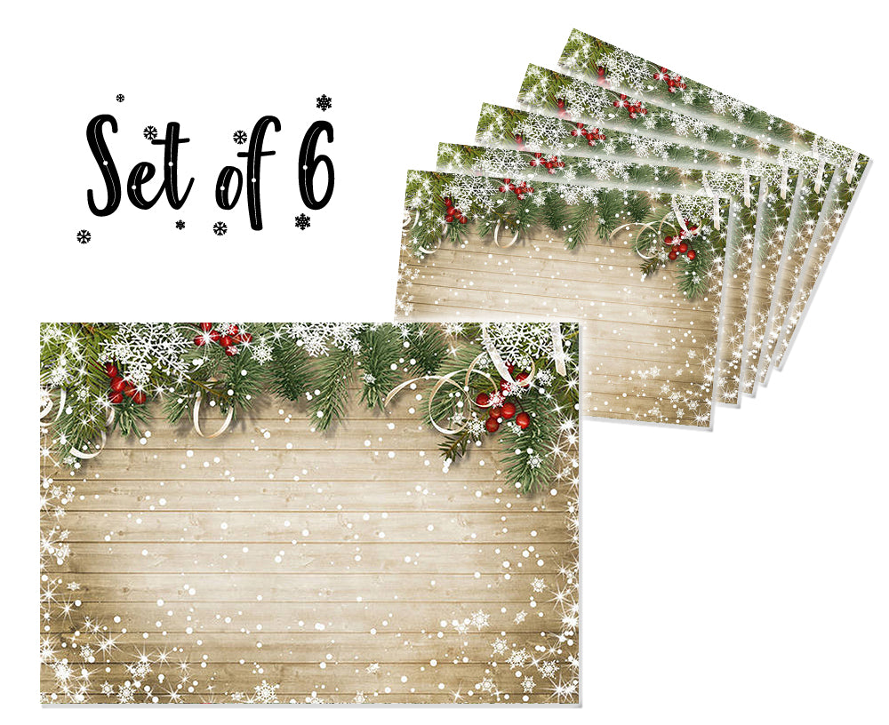 Canvas Printed tablemats (Set of 6).. Beige Xmas design