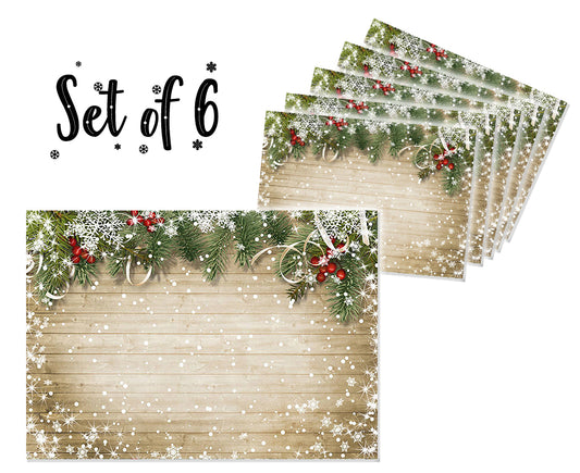 Canvas Printed tablemats (Set of 6).. Beige Xmas design