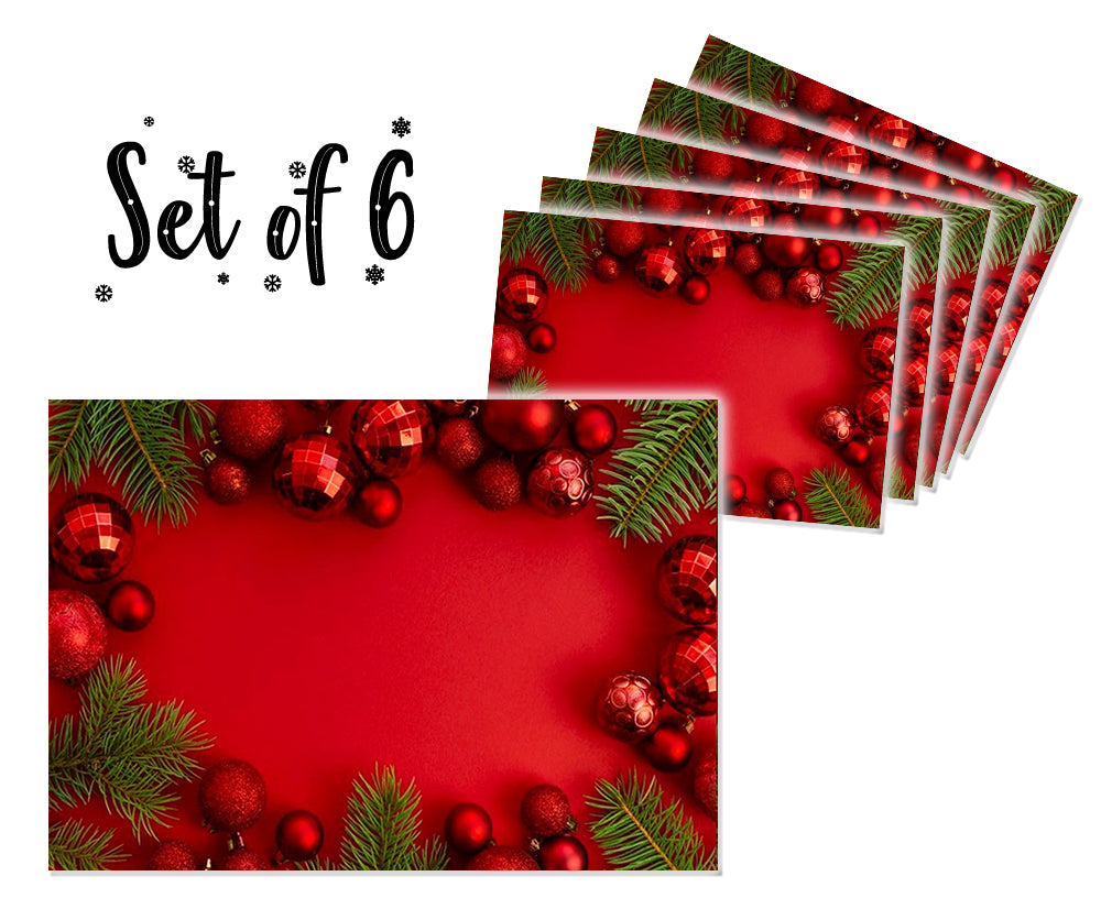 Table mats: Canvas Printed tablemats (Set of 6).. Red Xmas design
