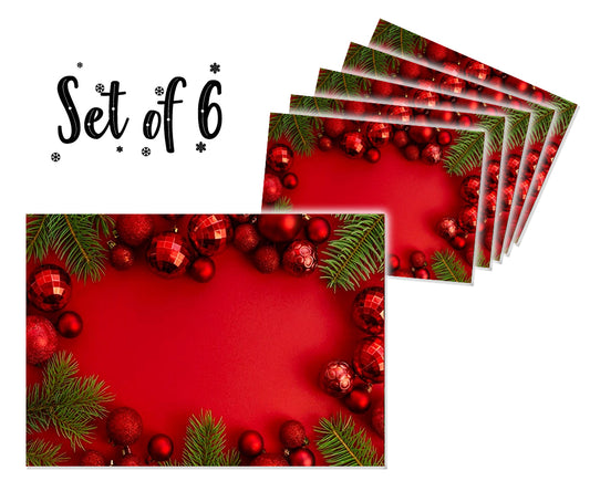 Canvas Printed tablemats (Set of 6).. Red Xmas design