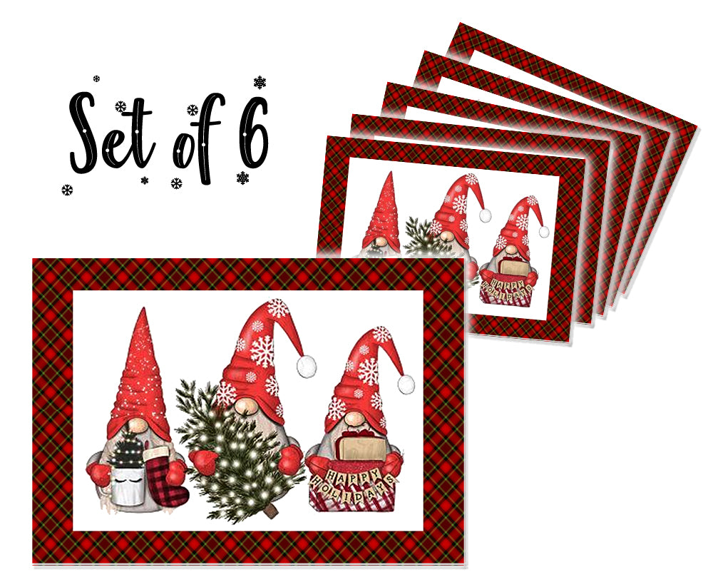 Table mats: Canvas Printed tablemats (Set of 6).. Christmas gnomes design