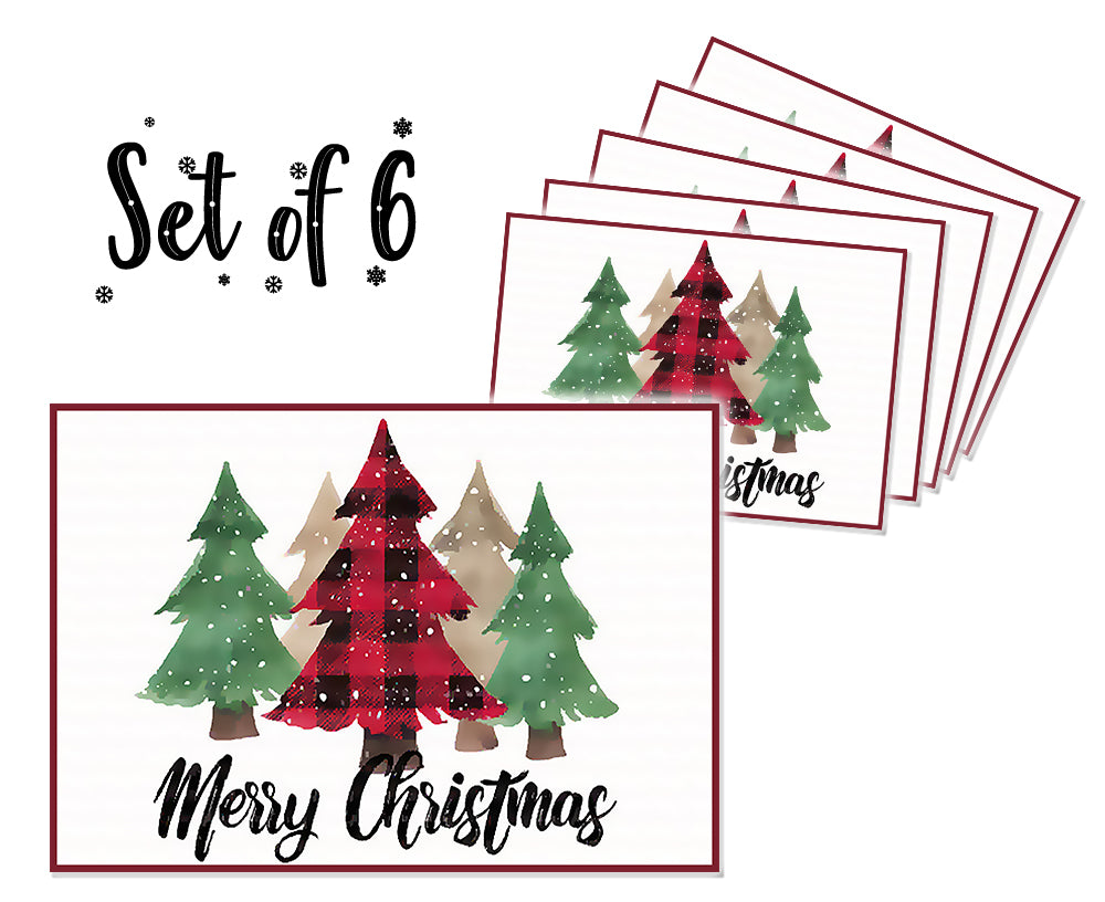 Table mats: Canvas Printed tablemats (Set of 6).. Christmas trees design