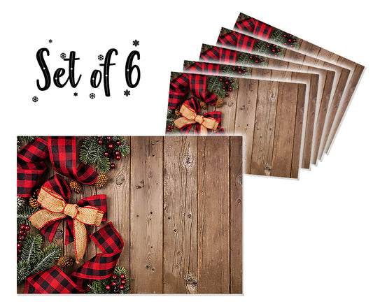 Canvas Printed tablemats (Set of 6).. Wooden Christmas design