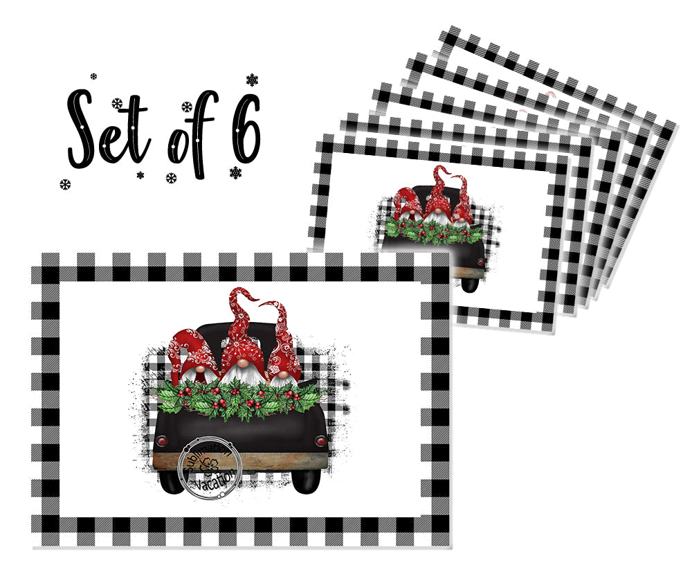 Table mats: Canvas Printed tablemats (Set of 6).. Black & white checkered design
